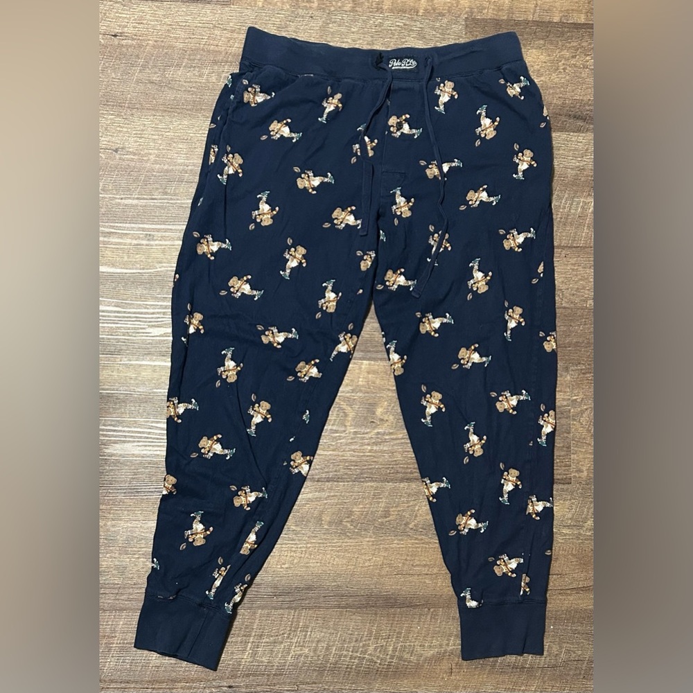 Polo Ralph Lauren Blue Football Bear Print Pants Sleepwear Size Large